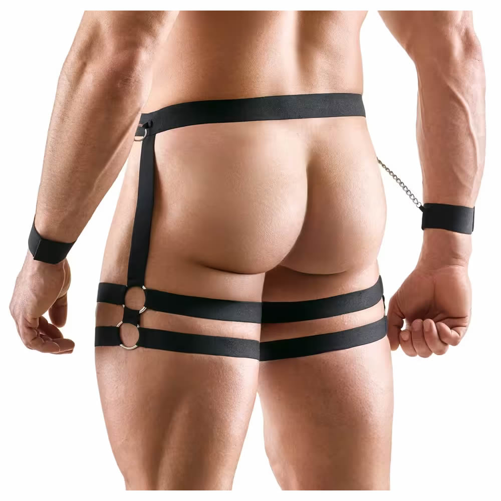 Lolita-LifeStyle-Svenjoyment-men-harness-slip-with-handcuffs-2 Moške Harness hlačke z lisicami Svenjoyment